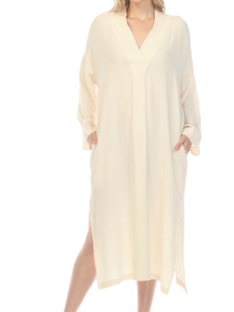 Honest Cotton Talum Long Sleeve Dress In Ecru